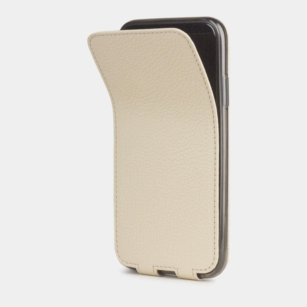 Cream calfskin leather flip case iPhone 11 Pro Max, Marcel Robert handmade magnetic folding cover