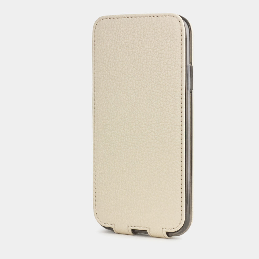 Cream calfskin leather flip case iPhone 11, Marcel Robert handmade magnetic folding cover