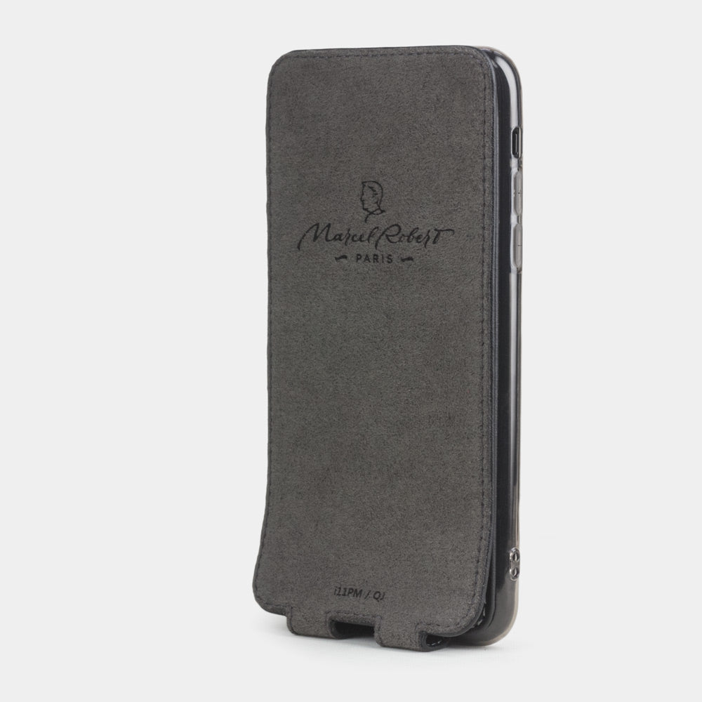 Black calfskin leather flip case iPhone 11 Pro Max, Marcel Robert handmade magnetic folding cover