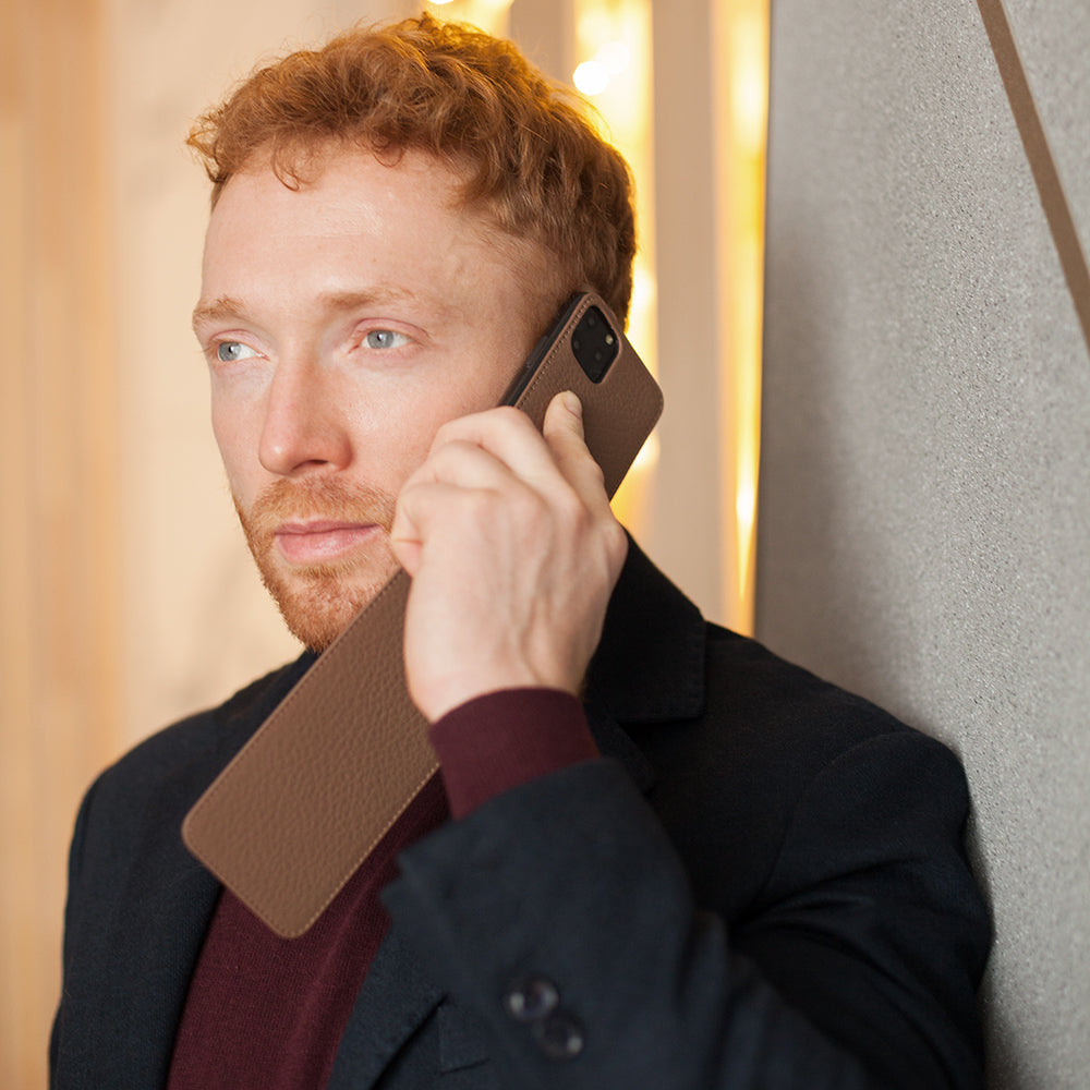 iPhone 11 Pro Max Coffee Calfskin Case – Slim Magnetic Flip