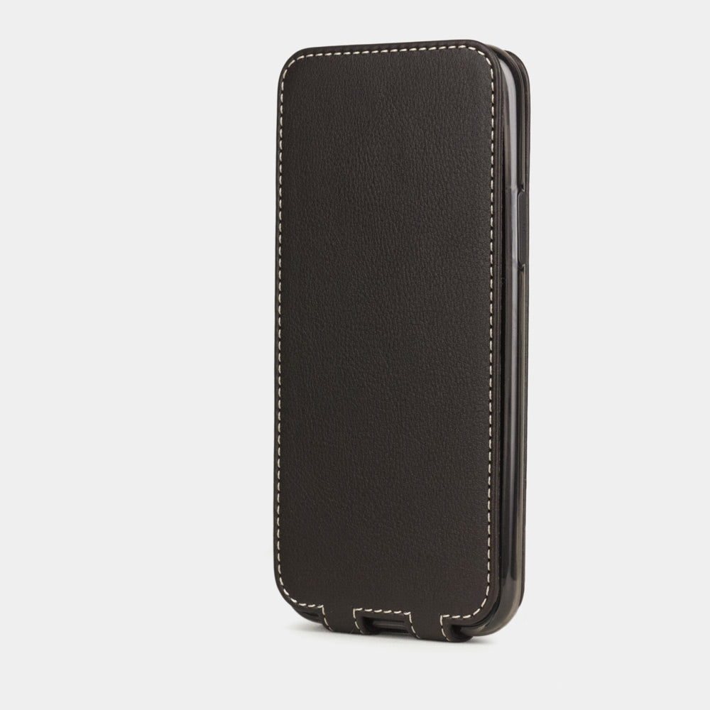 Brown calfskin leather flip case iPhone 11 Pro Max, Marcel Robert handmade magnetic folding cover