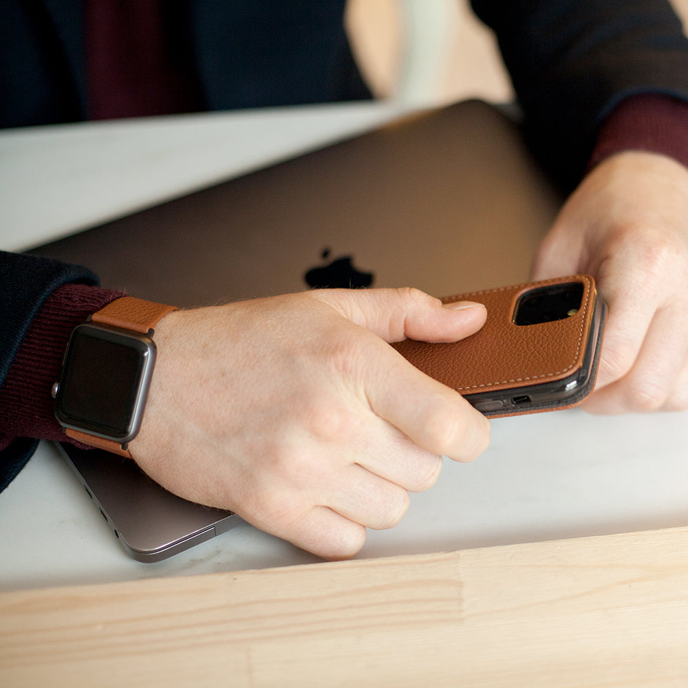 iPhone 11 Pro Max Caramel Calfskin Flip Case – Magnetic Cover