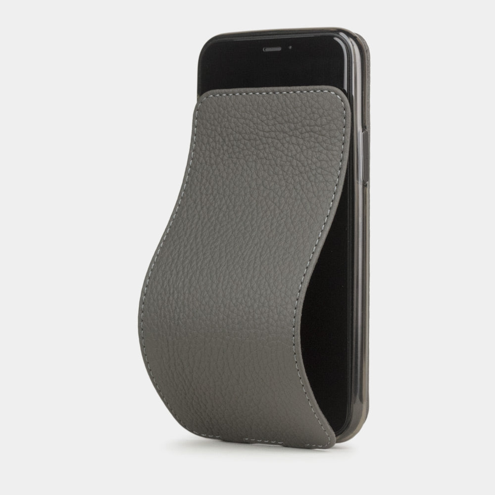 Grey Stone calfskin leather flip case iPhone 11 Pro, Marcel Robert handmade magnetic folding cover