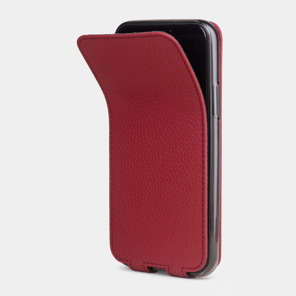 Cherry calfskin leather flip case iPhone 11 Pro, Marcel Robert handmade magnetic folding cover
