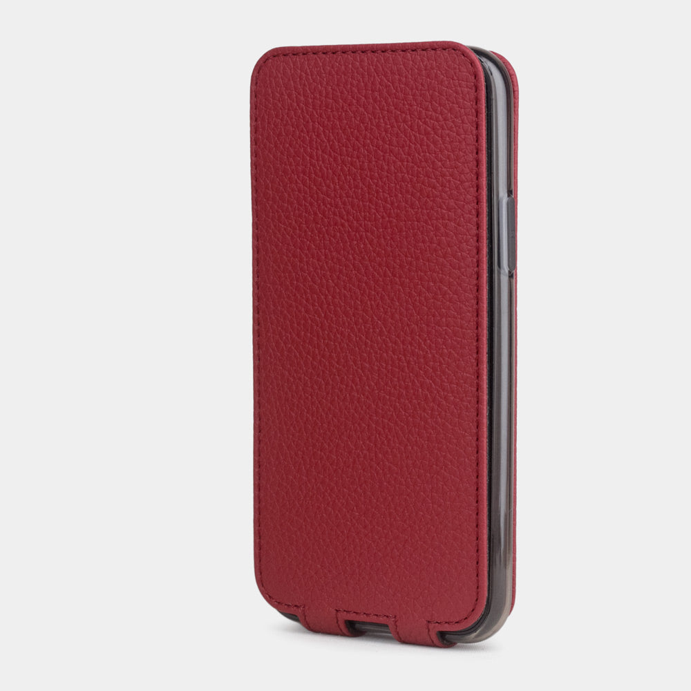Cherry calfskin leather flip case iPhone 11 Pro, Marcel Robert handmade magnetic folding cover