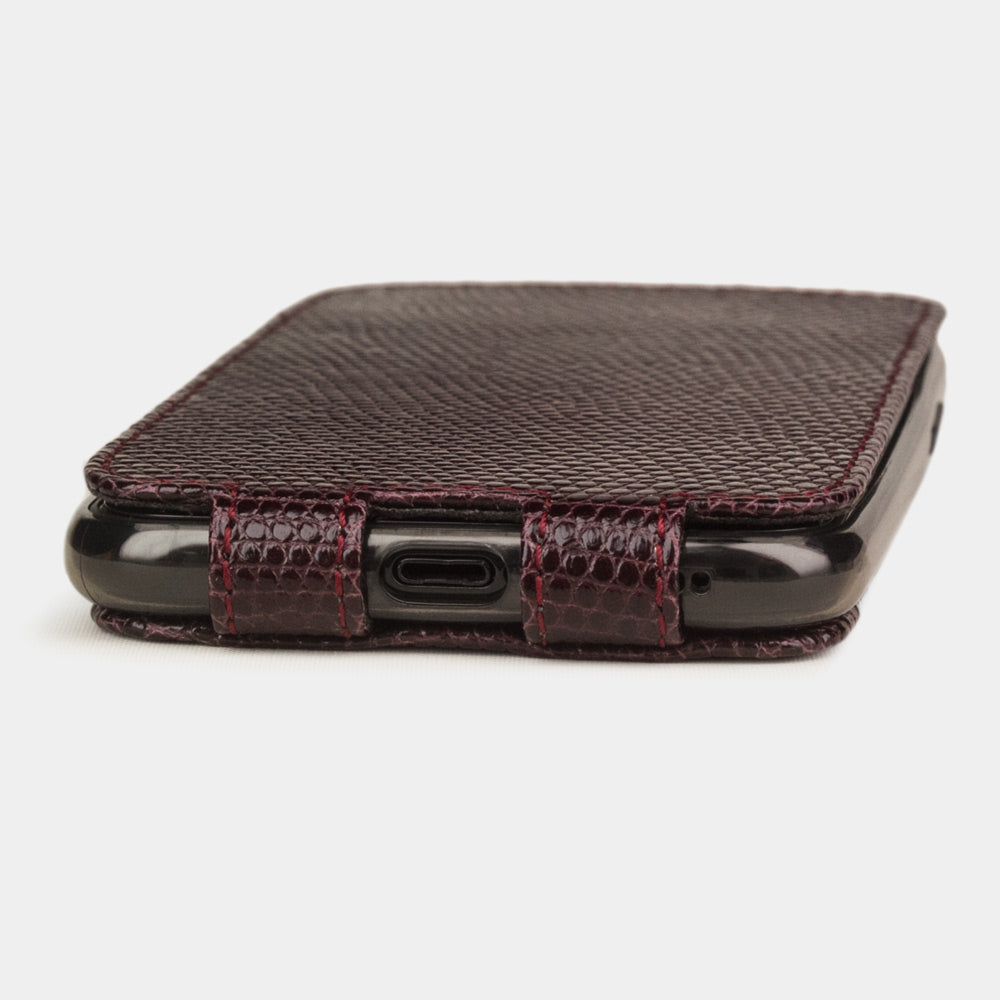 Bordeaux lizard leather flip case iPhone 11 Pro, Marcel Robert handmade magnetic folding cover