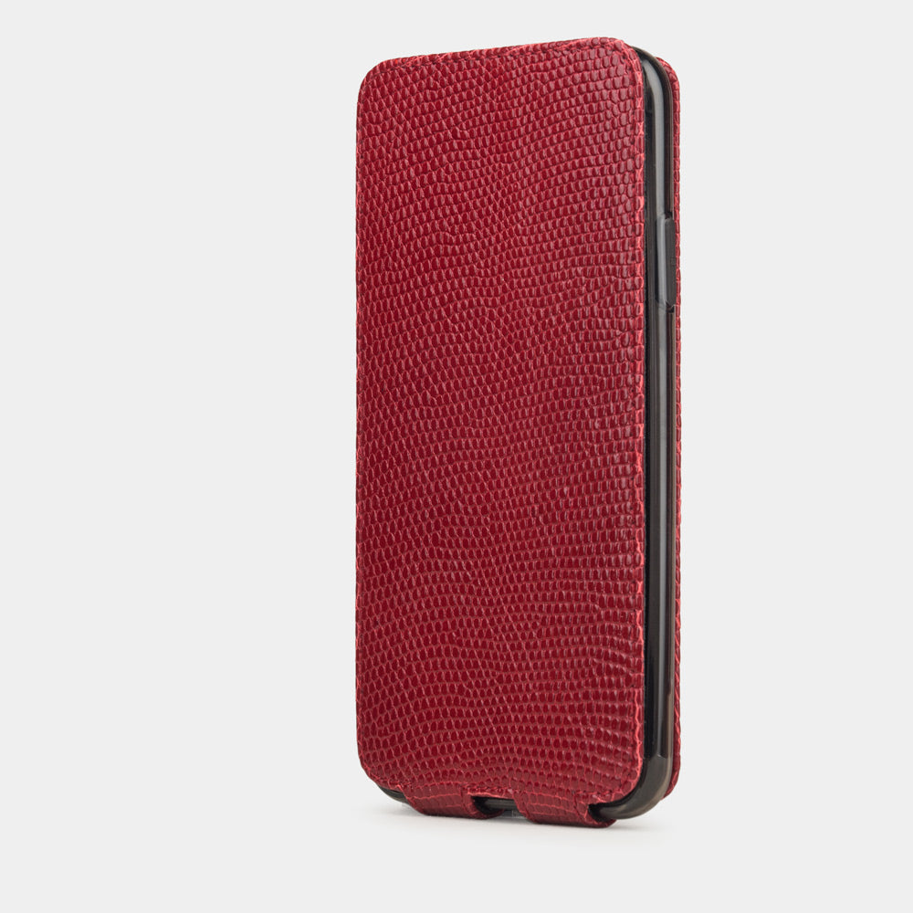 Red lizard leather flip case iPhone 11 Pro, Marcel Robert handmade magnetic folding cover
