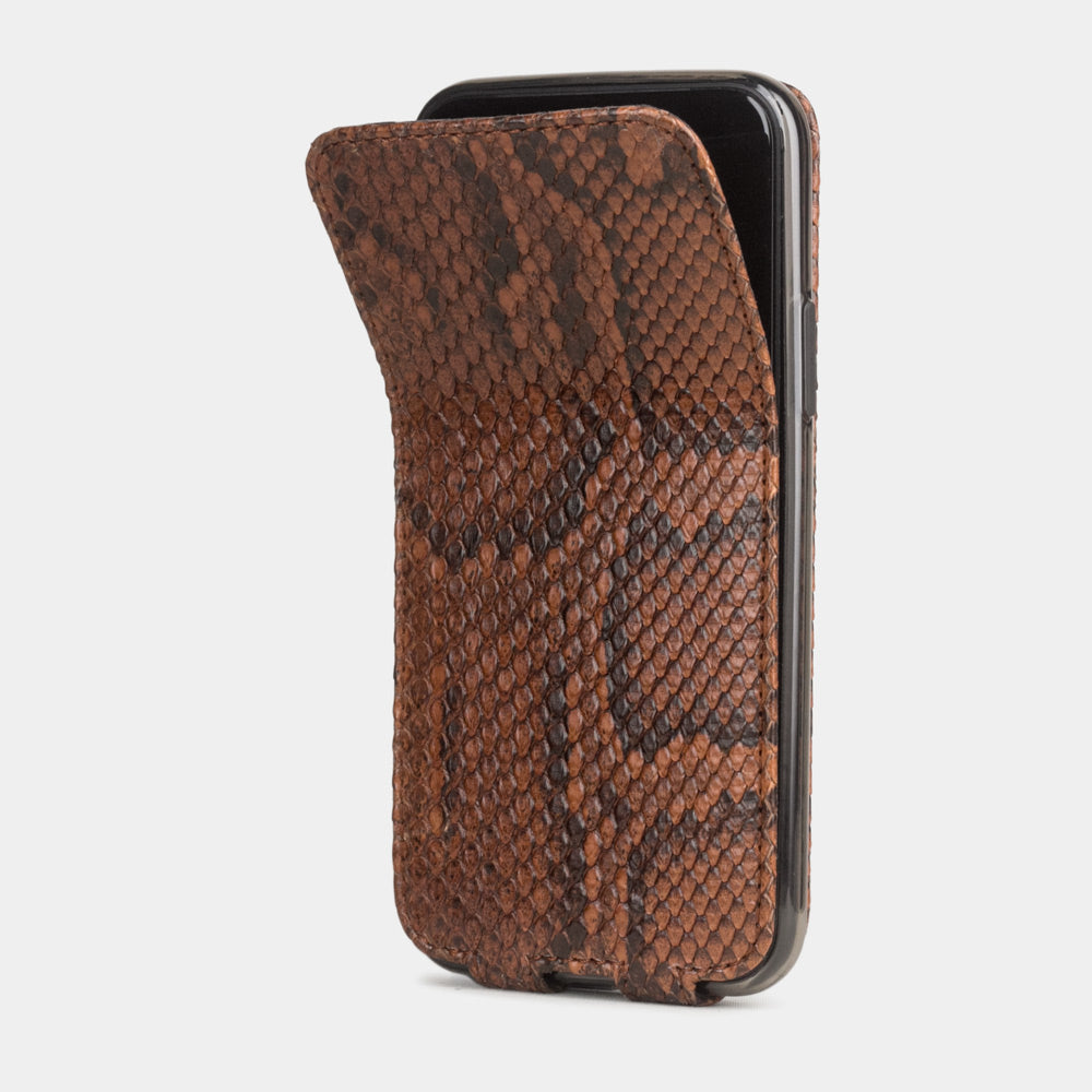 Gold python leather flip case iPhone 11 Pro Max, Marcel Robert handmade magnetic folding cover
