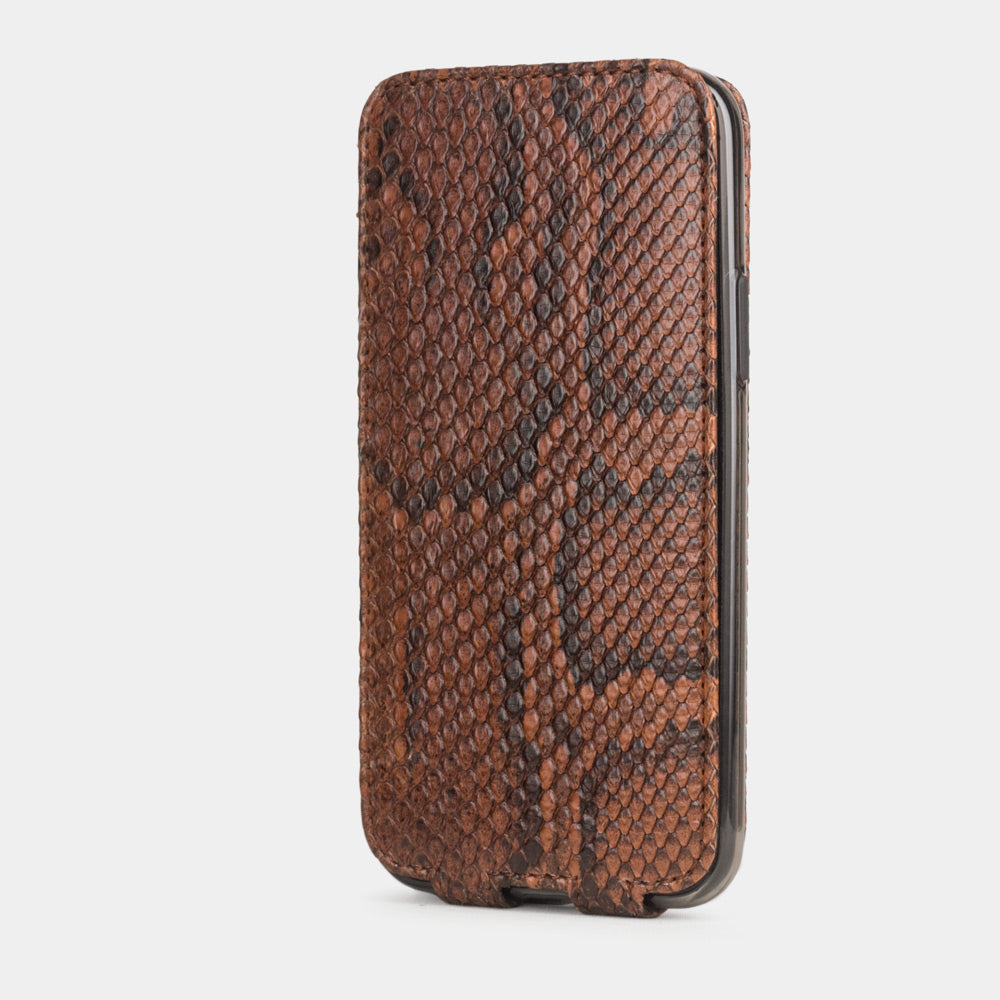 Gold python leather flip case iPhone 11 Pro Max, Marcel Robert handmade magnetic folding cover