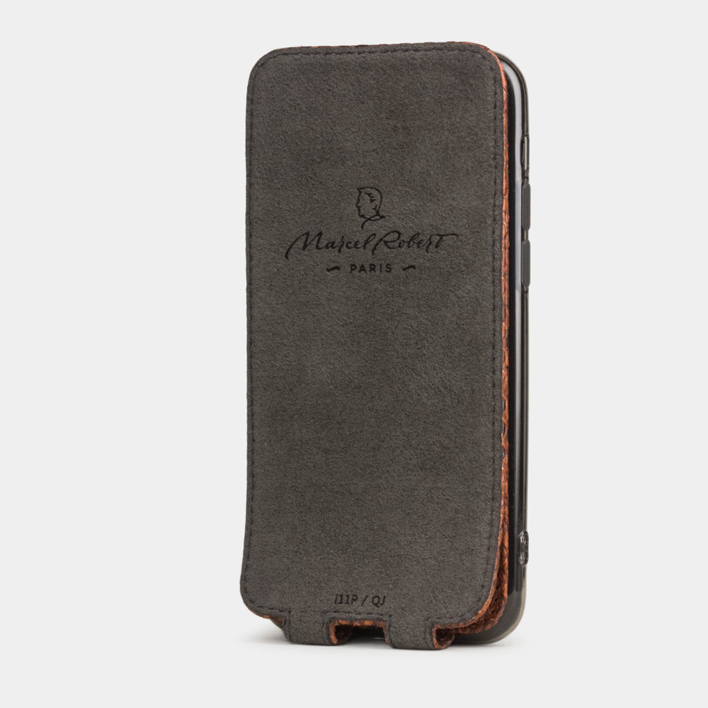 Gold python leather flip case iPhone 11 Pro Max, Marcel Robert handmade magnetic folding cover