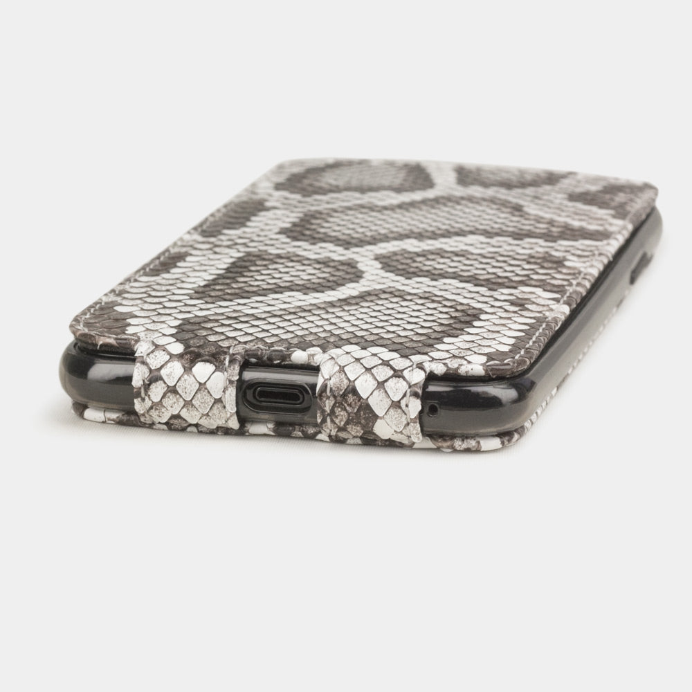 Natural python leather flip case iPhone 11 Pro Max, Marcel Robert handmade magnetic folding cover