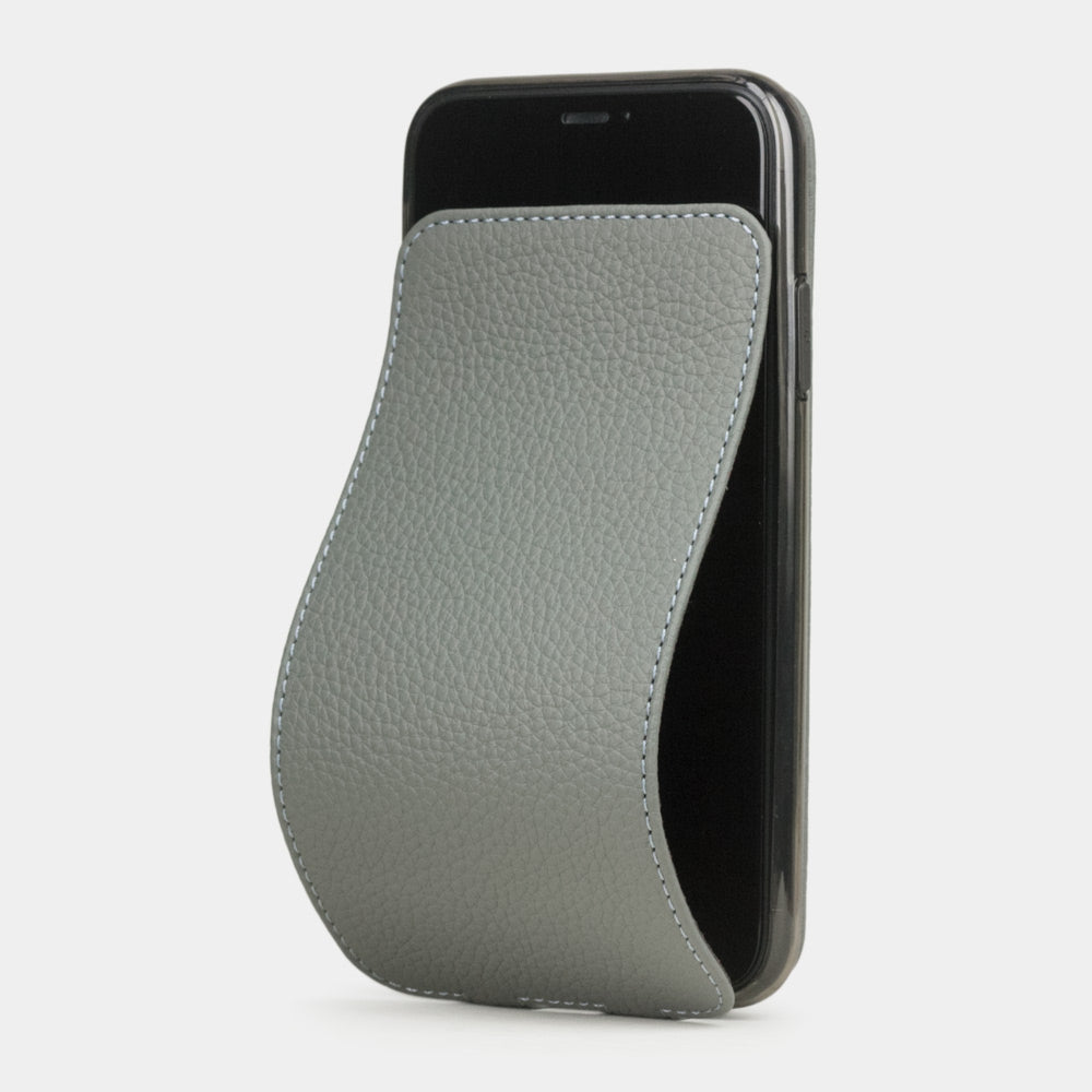 Steel Grey calfskin leather flip case iPhone 11 Pro, Marcel Robert handmade magnetic folding cover