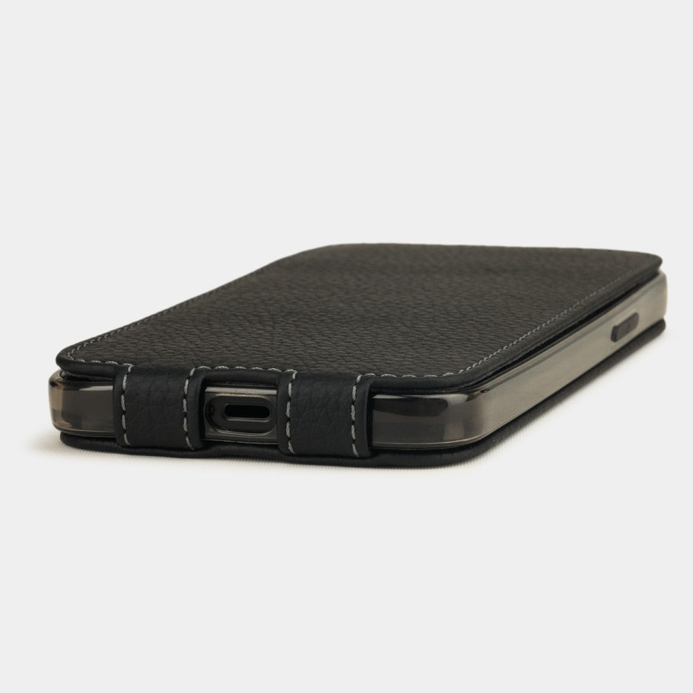 iPhone 12 mini calfskin Matte Black leather case — handmade magnetic flip cover Marcel Robert