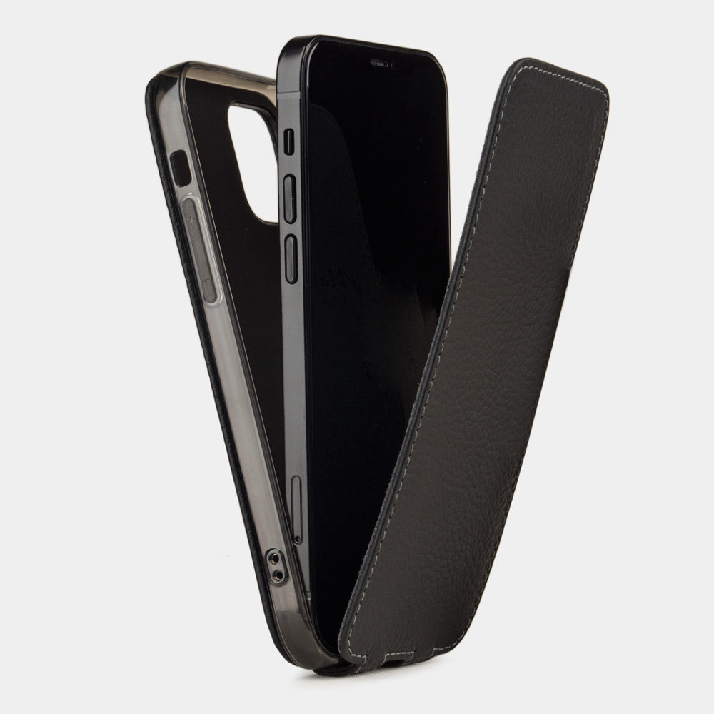 iPhone 12 mini calfskin Matte Black leather case — handmade magnetic flip cover Marcel Robert