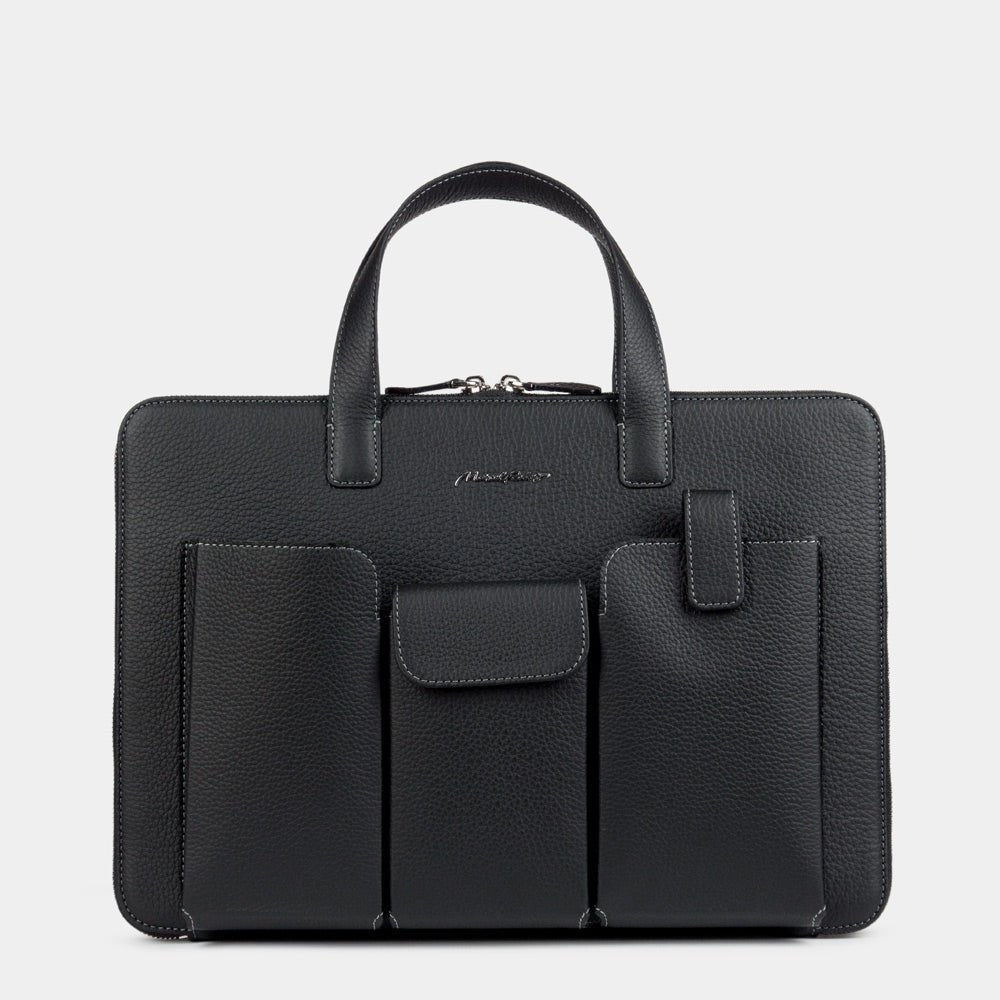 Leather Notebook Bag 14'' with Pockets Black | Marcel Robert - 1