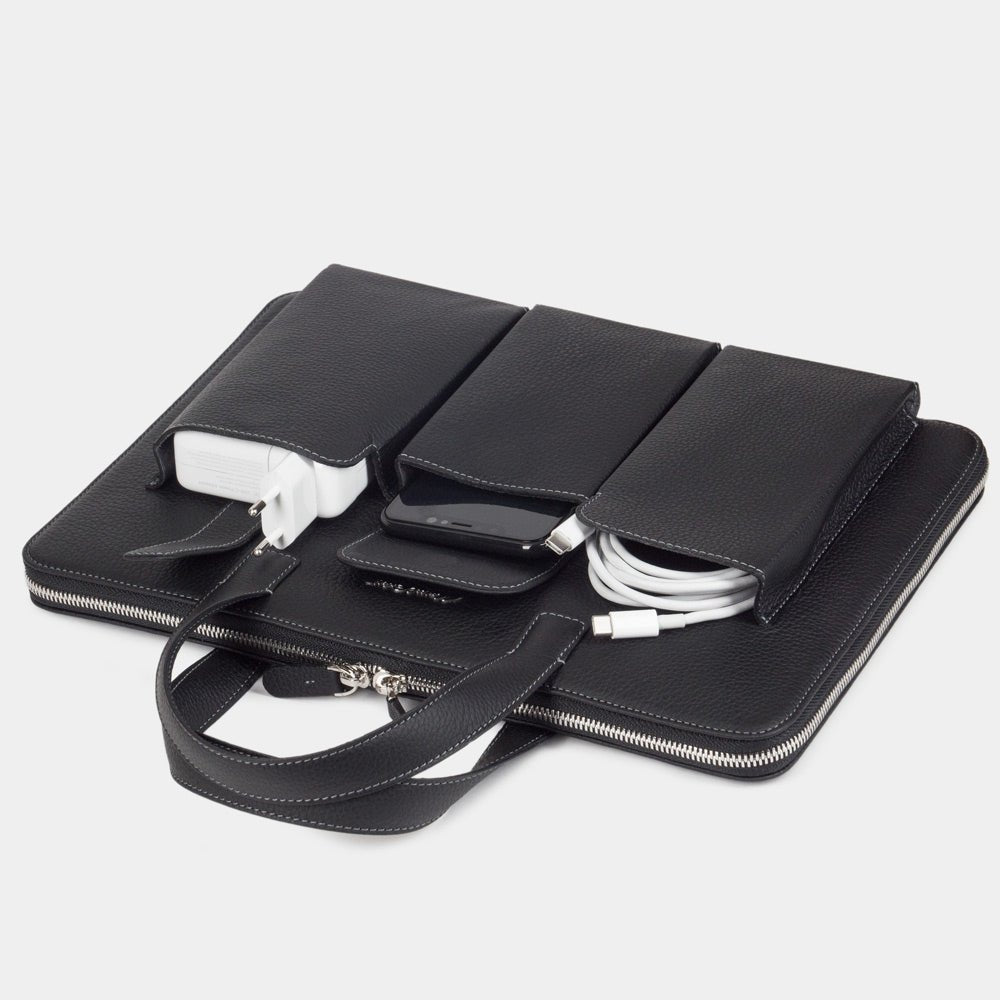 Leather Notebook Bag 14'' with Pockets Black | Marcel Robert - 4