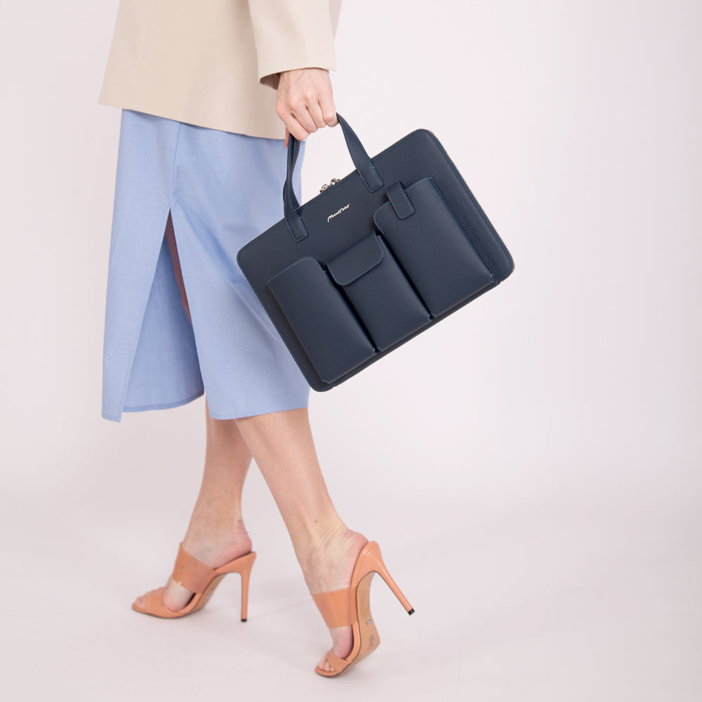 Leather laptop bag 14 inch 3 pockets – Accessories storage