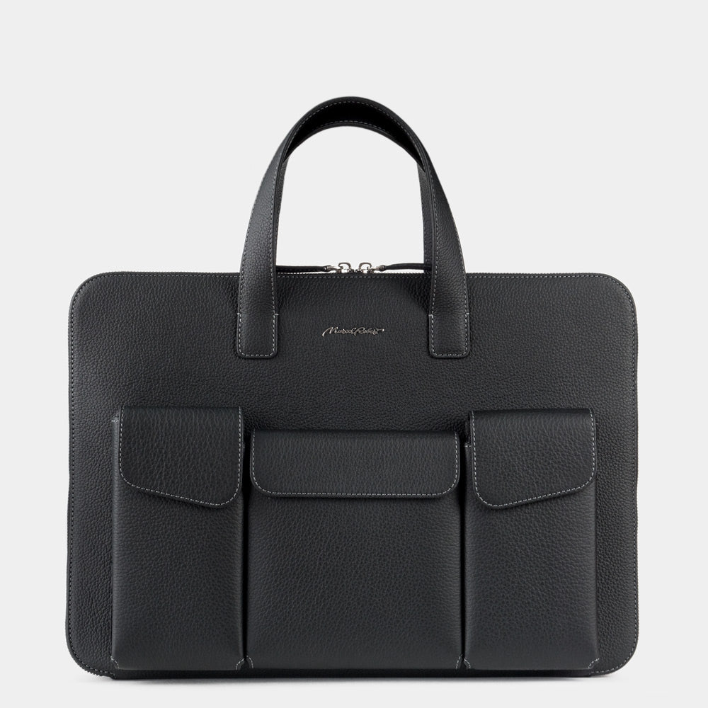 Leather Notebook Bag 17'' with Pockets Black | Marcel Robert - 0