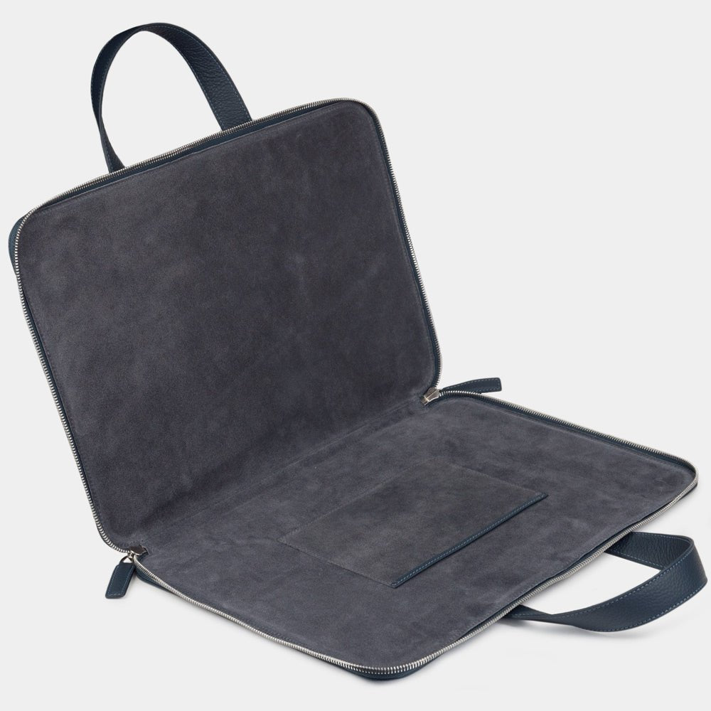 Leather Notebook Bag 17'' with Pockets Blue | Marcel Robert - 2