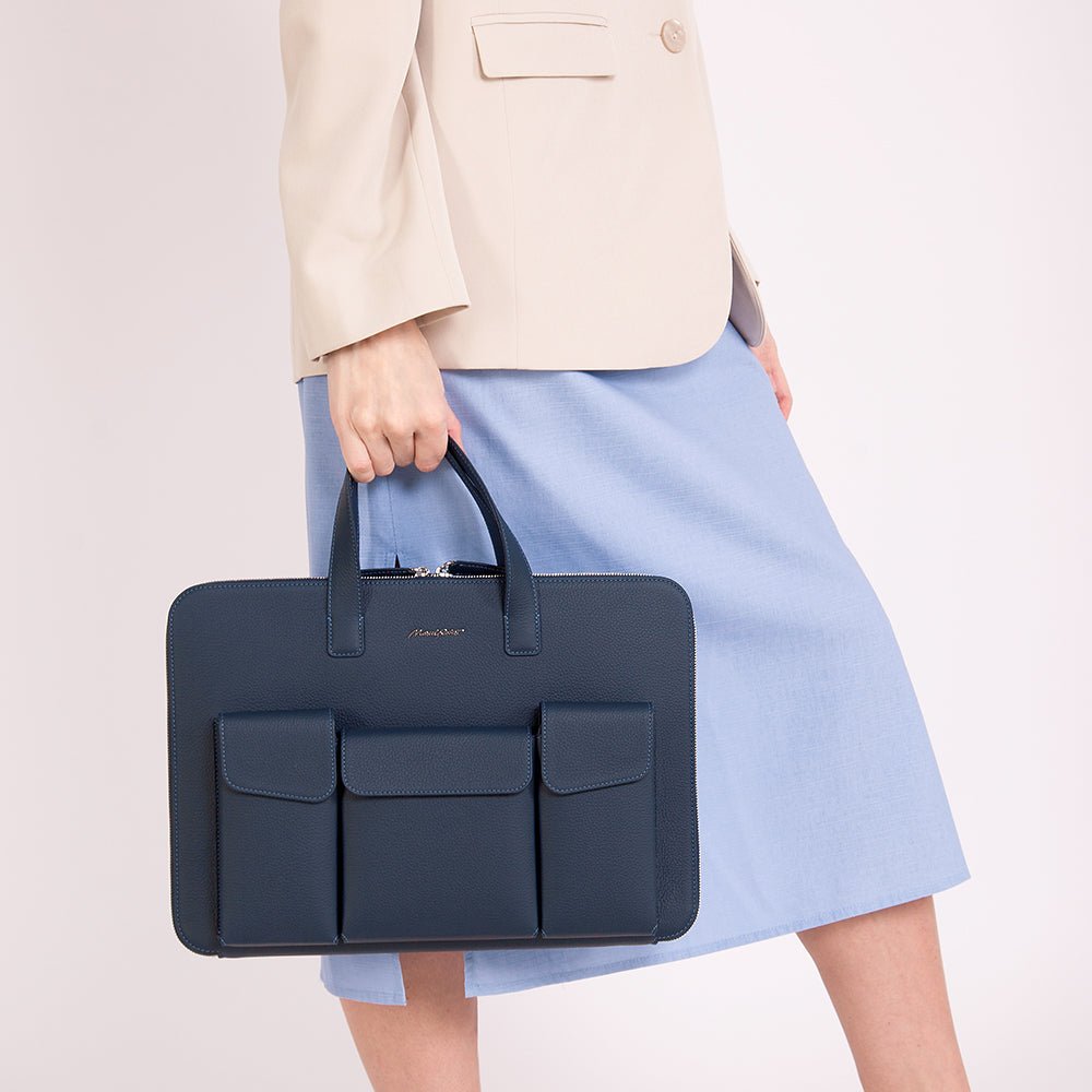 Leather Notebook Bag 17'' with Pockets Blue | Marcel Robert - 6