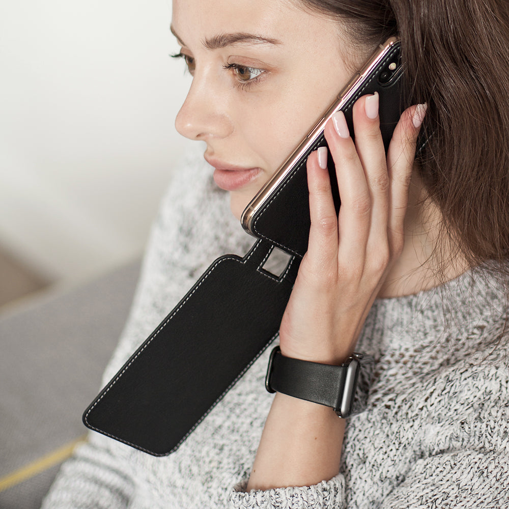 iPhone XS Max Black Leather Case – Magnetic Flip Cover