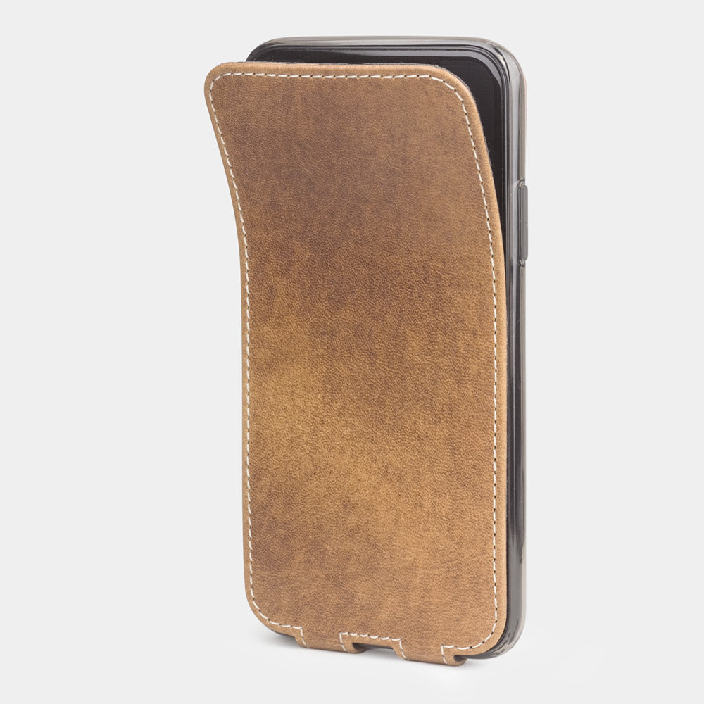iPhone X Vintage Tan Leather Flip Case – Magnetic