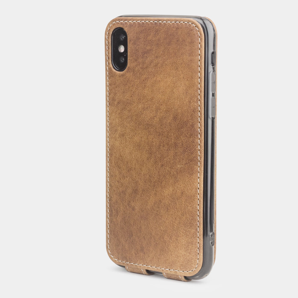 iPhone X Vintage Tan Leather Flip Case – Magnetic