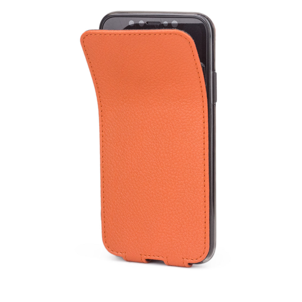 iPhone XS Max Orange Leather Flip Case – Magnetic Cover