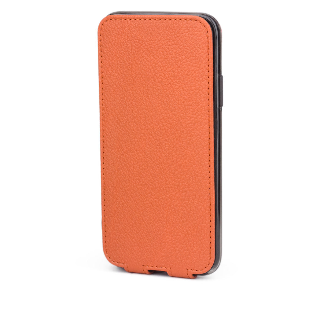 iPhone XS Max Orange Leather Flip Case – Magnetic Cover