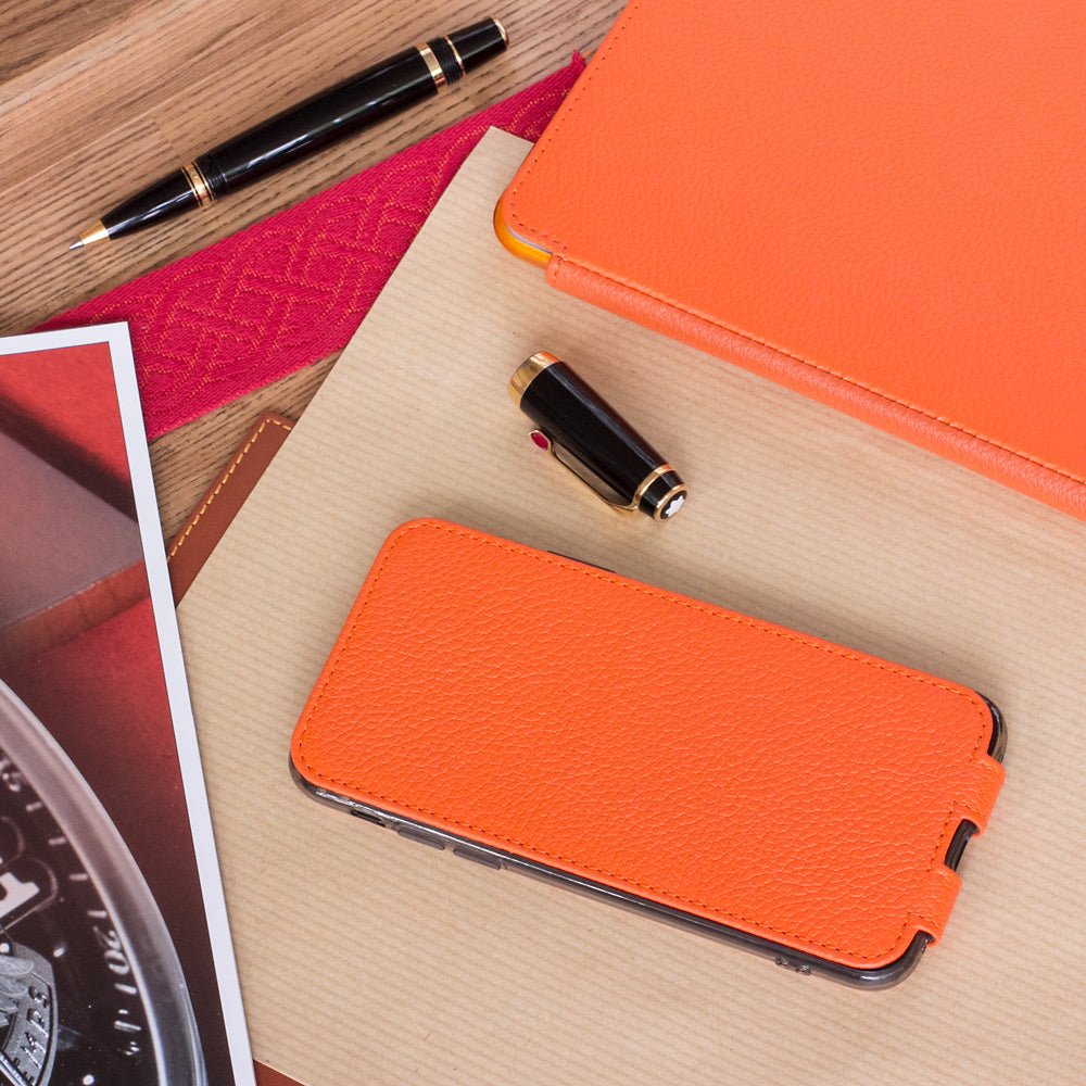 iPhone XS Max Orange Leather Flip Case – Magnetic Cover