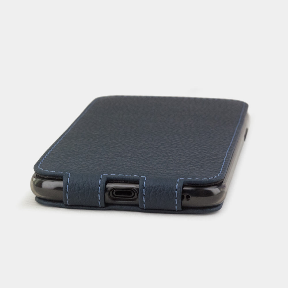 iPhone XS Max Matte Blue Leather Flip Case – Slim Cover