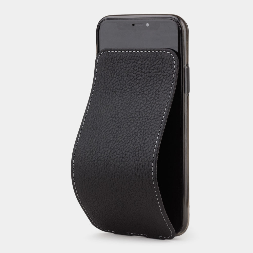 Matte Black leather flip case for iPhone XS Max - front view showing the soft folding cover