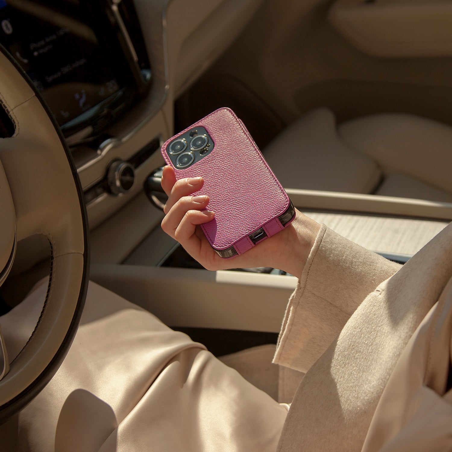 iPhone 16 Case – Pink Leather Flip Cover with MagSafe