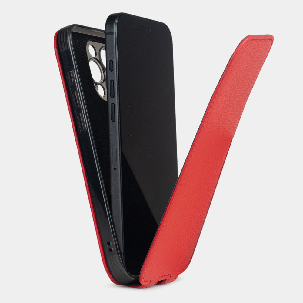 iPhone 16 Pro Red Calfskin Leather Case – MagSafe Flip