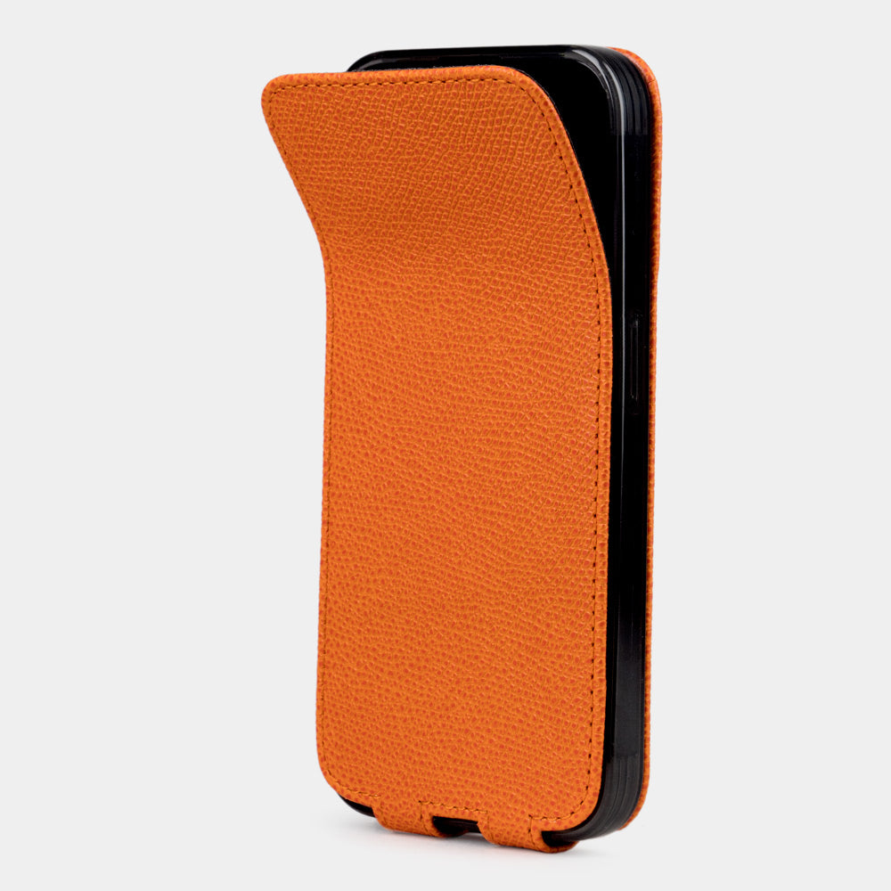 iPhone 15 Pro Max Orange Calfskin Luxury Case – MagSafe Flip