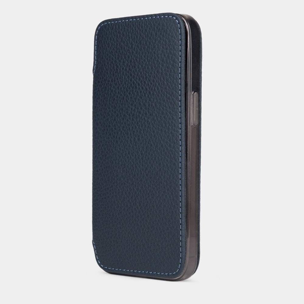 iPhone 15 Pro Blue Calfskin Leather Wallet Case – MagSafe