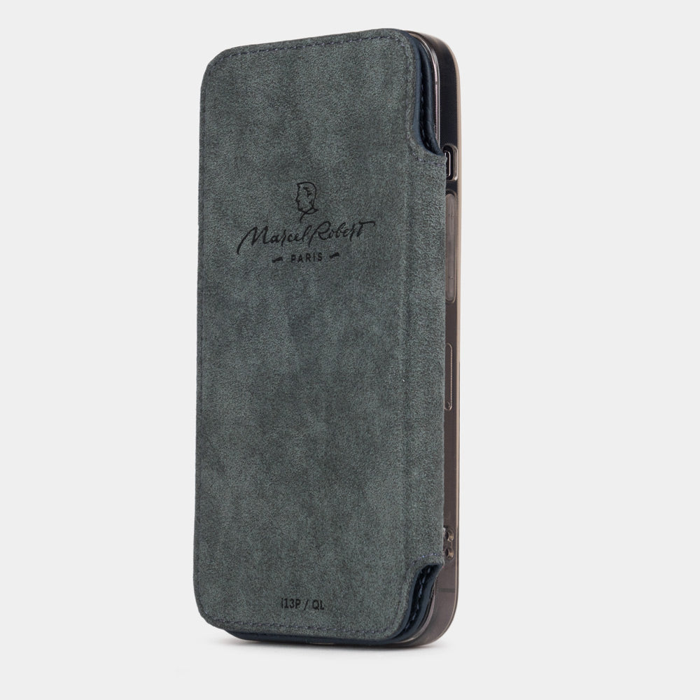 iPhone 15 Pro Blue Calfskin Leather Wallet Case – MagSafe