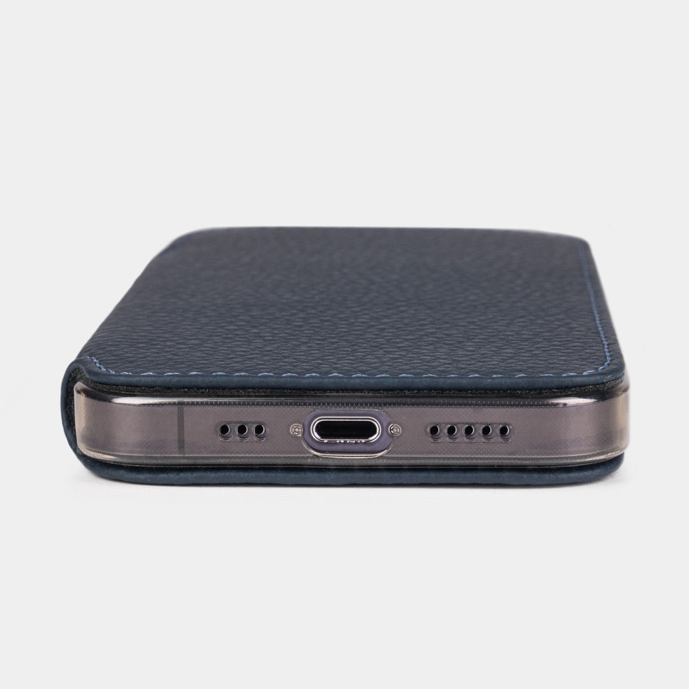 iPhone 15 Pro Blue Calfskin Leather Wallet Case – MagSafe