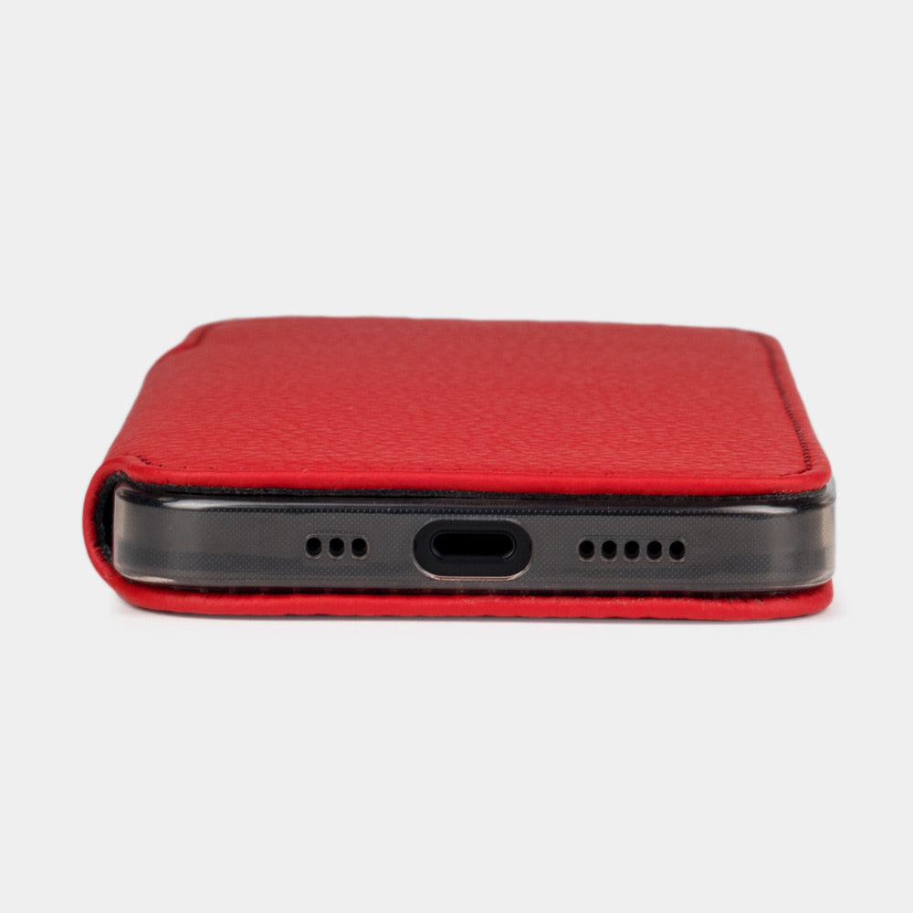 iPhone 15 Pro Max Red Calfskin Leather Wallet Case – MagSafe