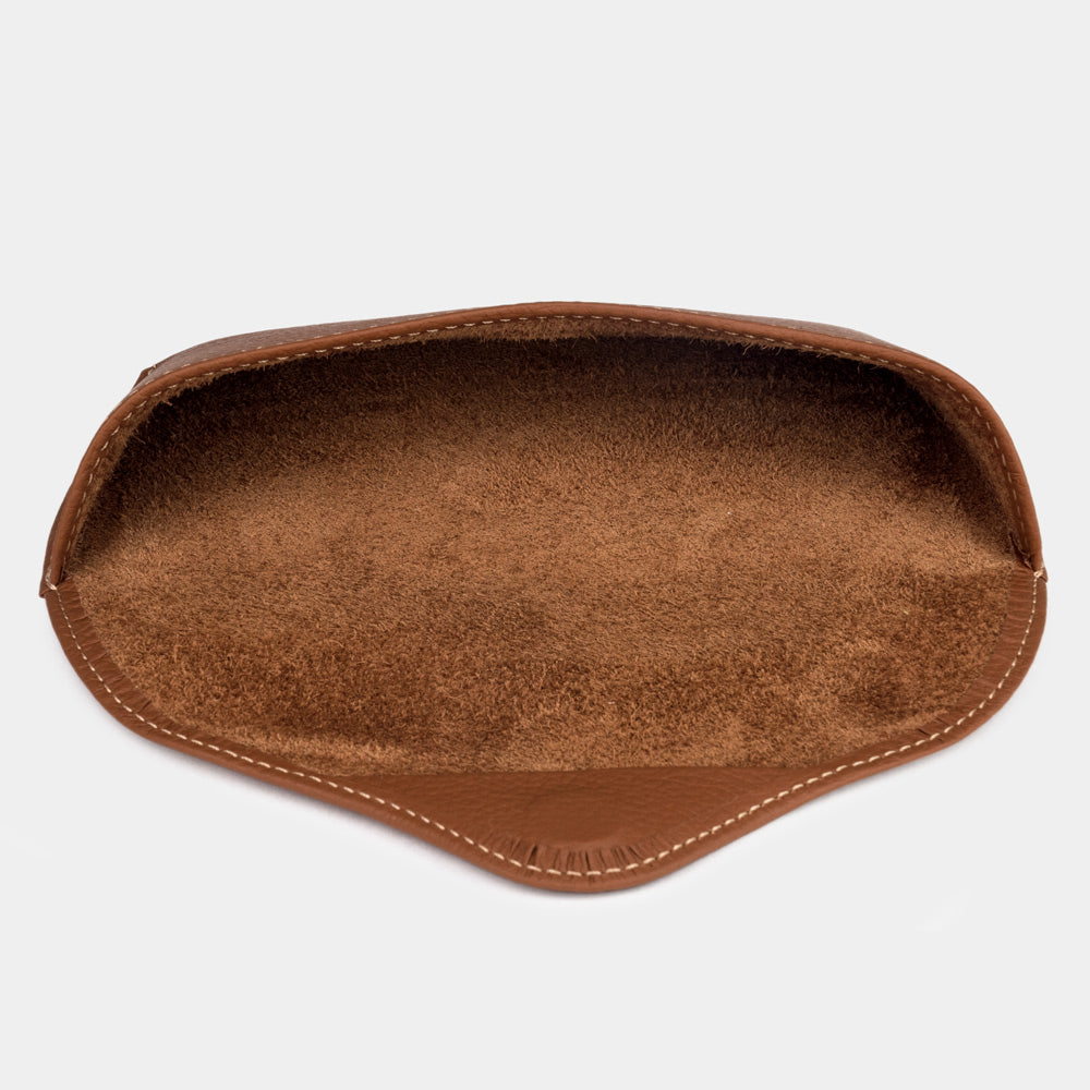 Gold calfskin leather hard sunglasses case with protective structured interior