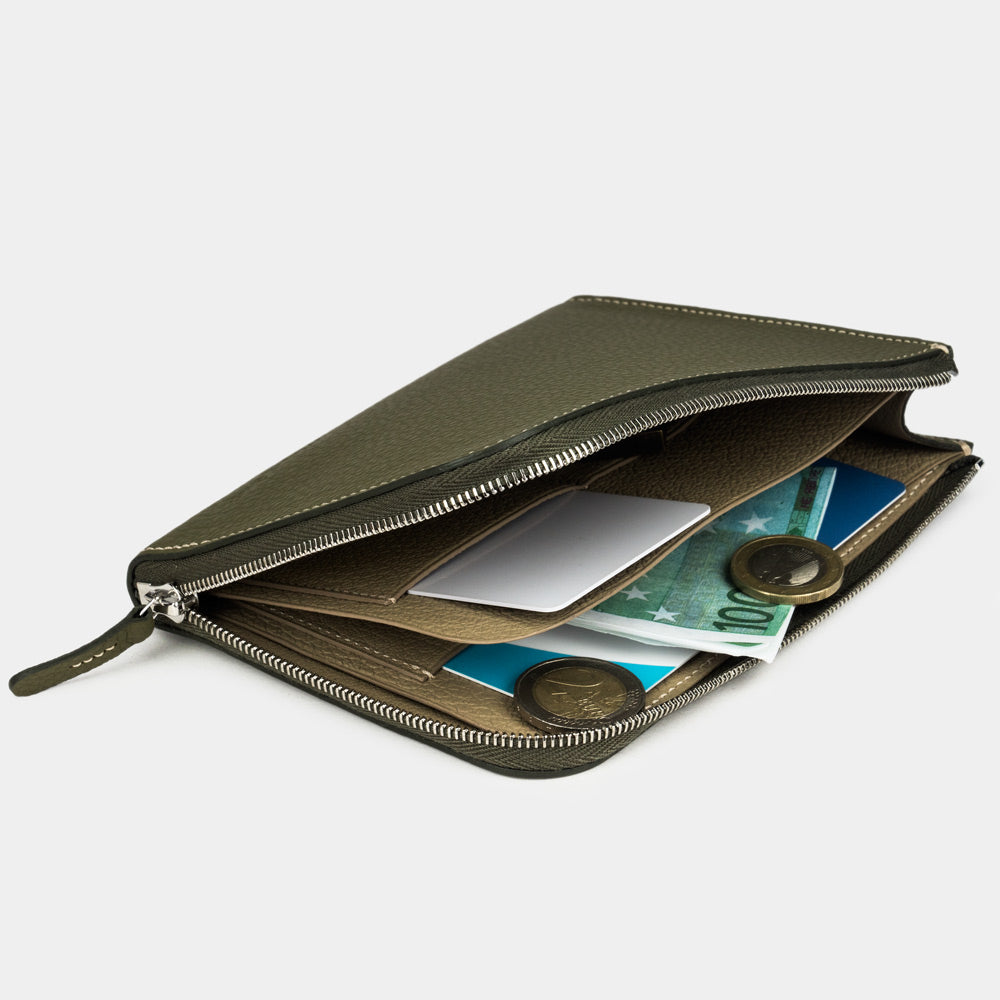 men’s leather zip wallet with card holder green