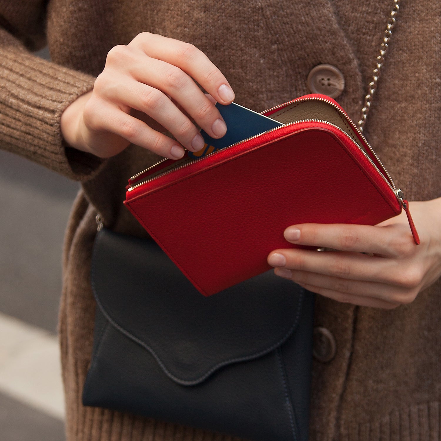 women’s leather zip wallet with card holder red