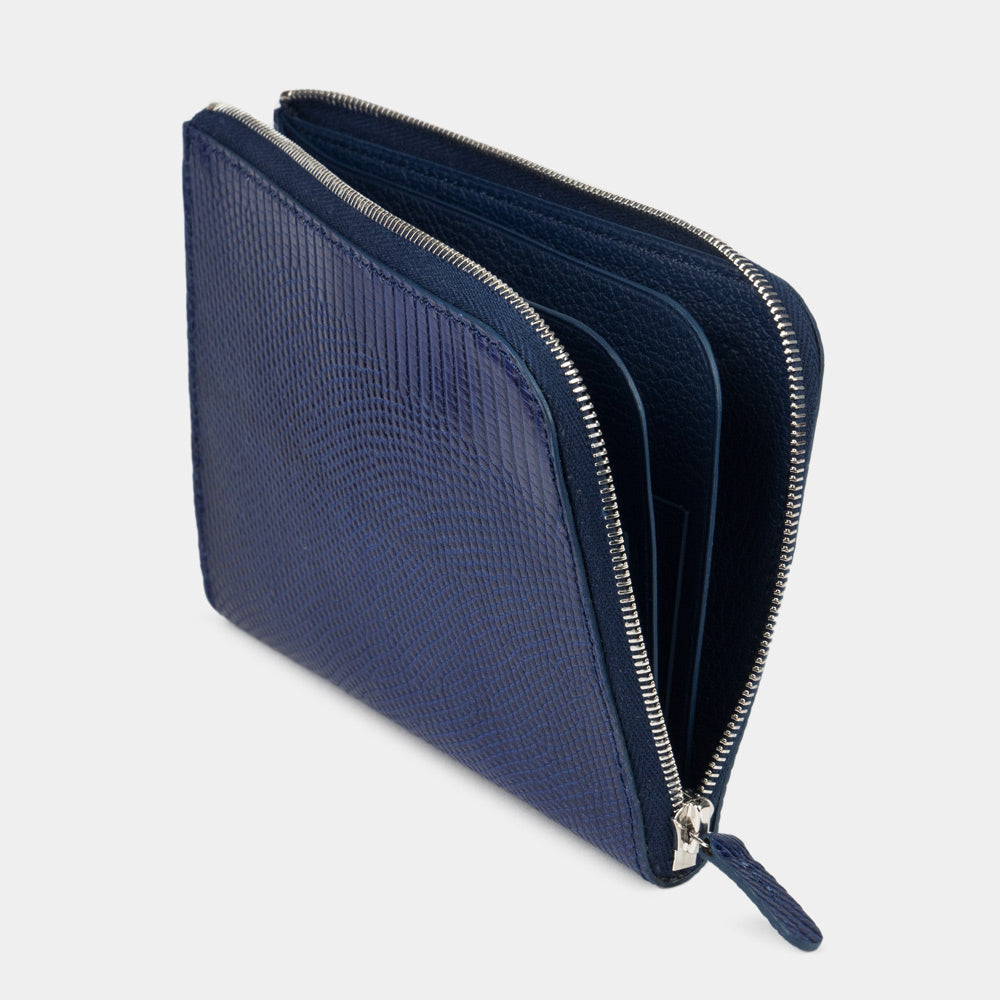 men’s lizard blue zip wallet with card holder