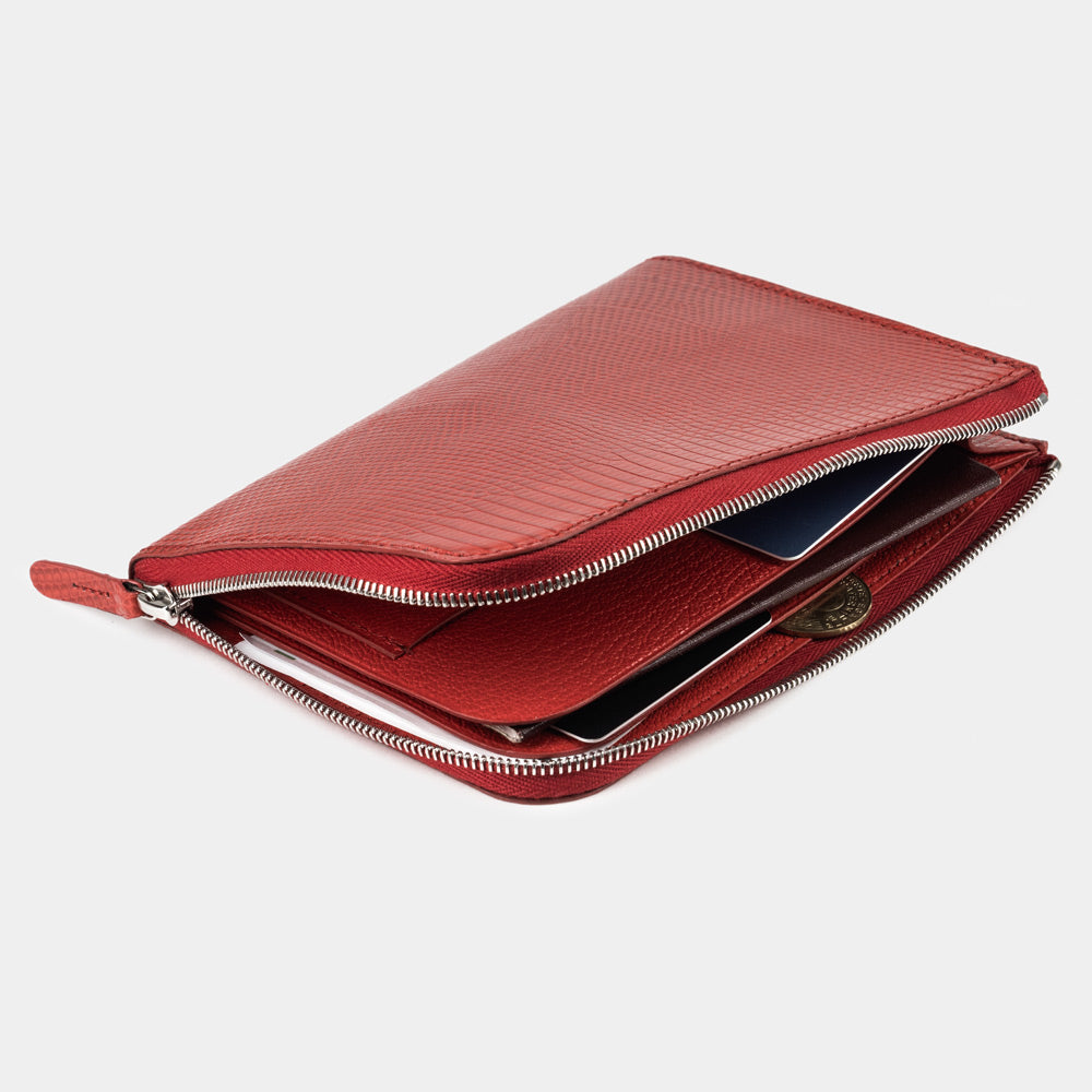 women’s lizard red zip wallet with card holder