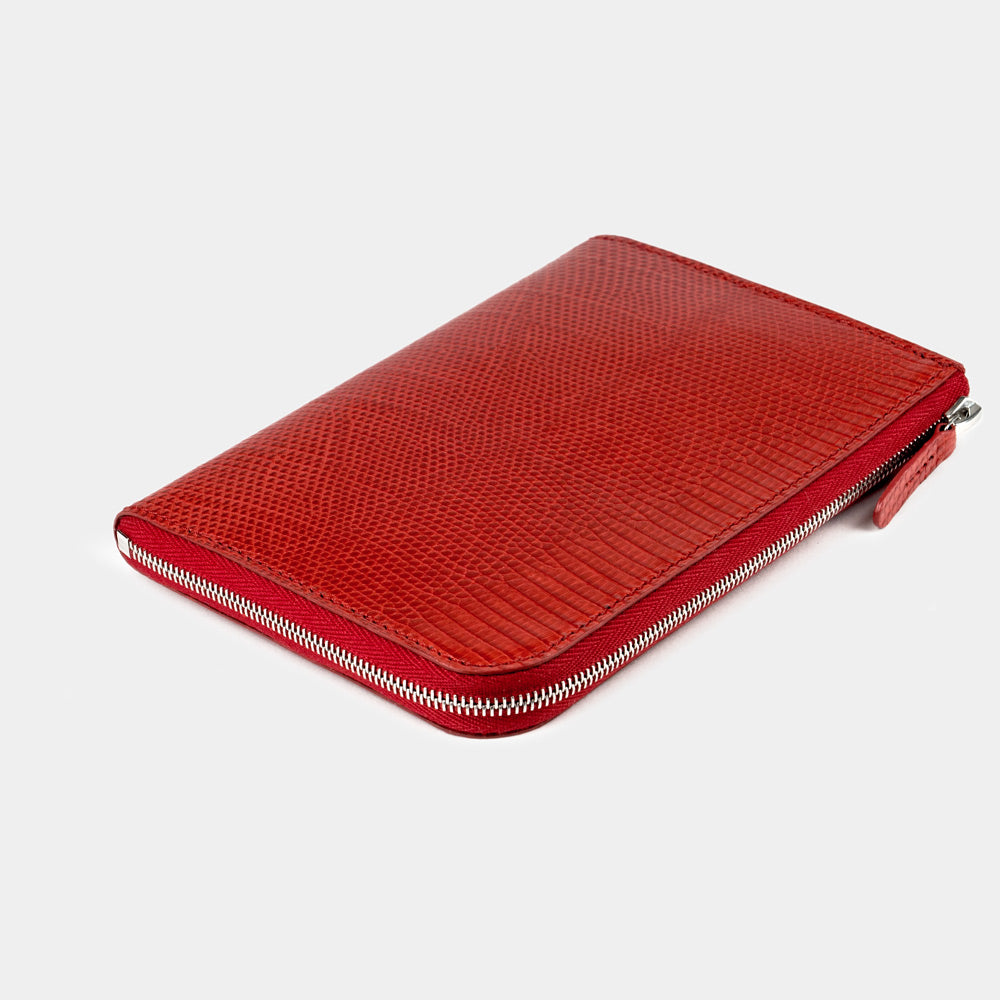 women’s lizard red zip wallet with card holder