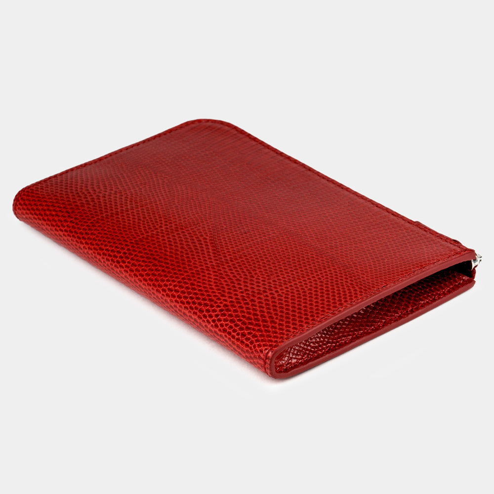 women’s lizard red zip wallet with card holder