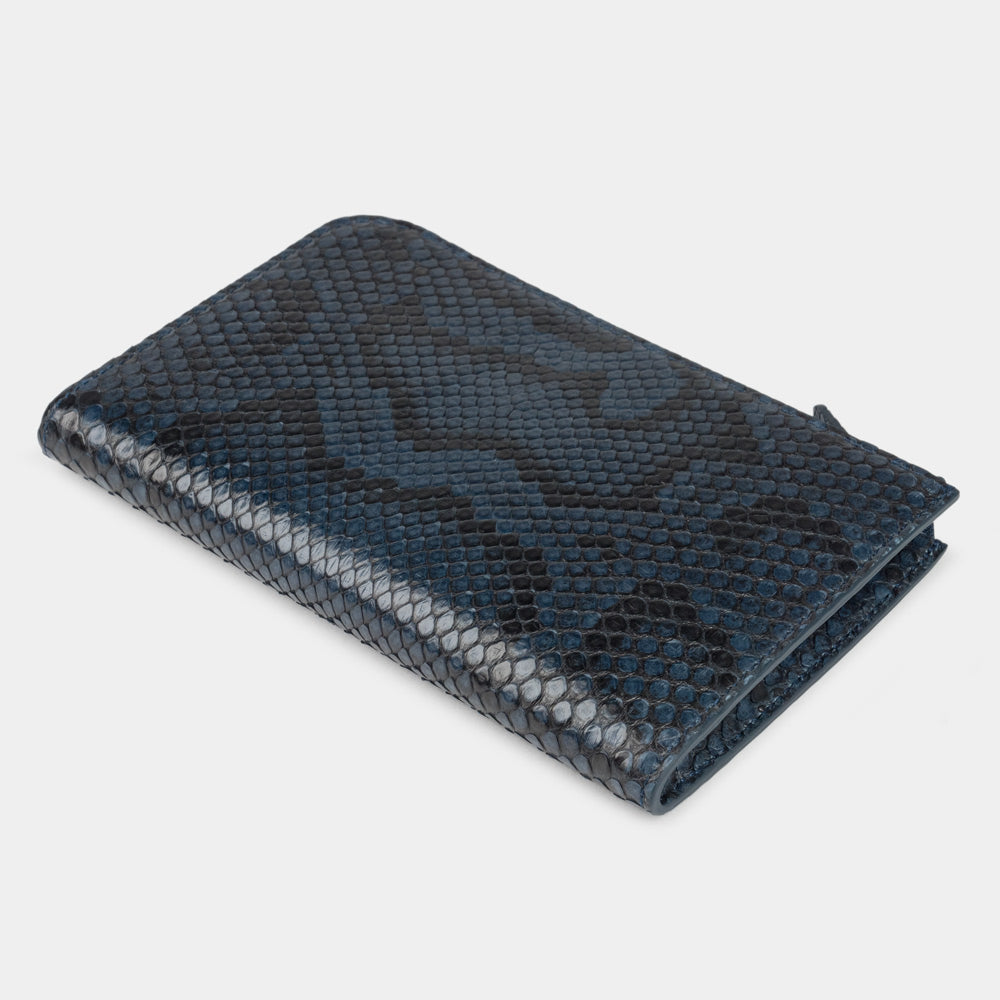 Python Leather Zip Wallet with Card Holder - Blue