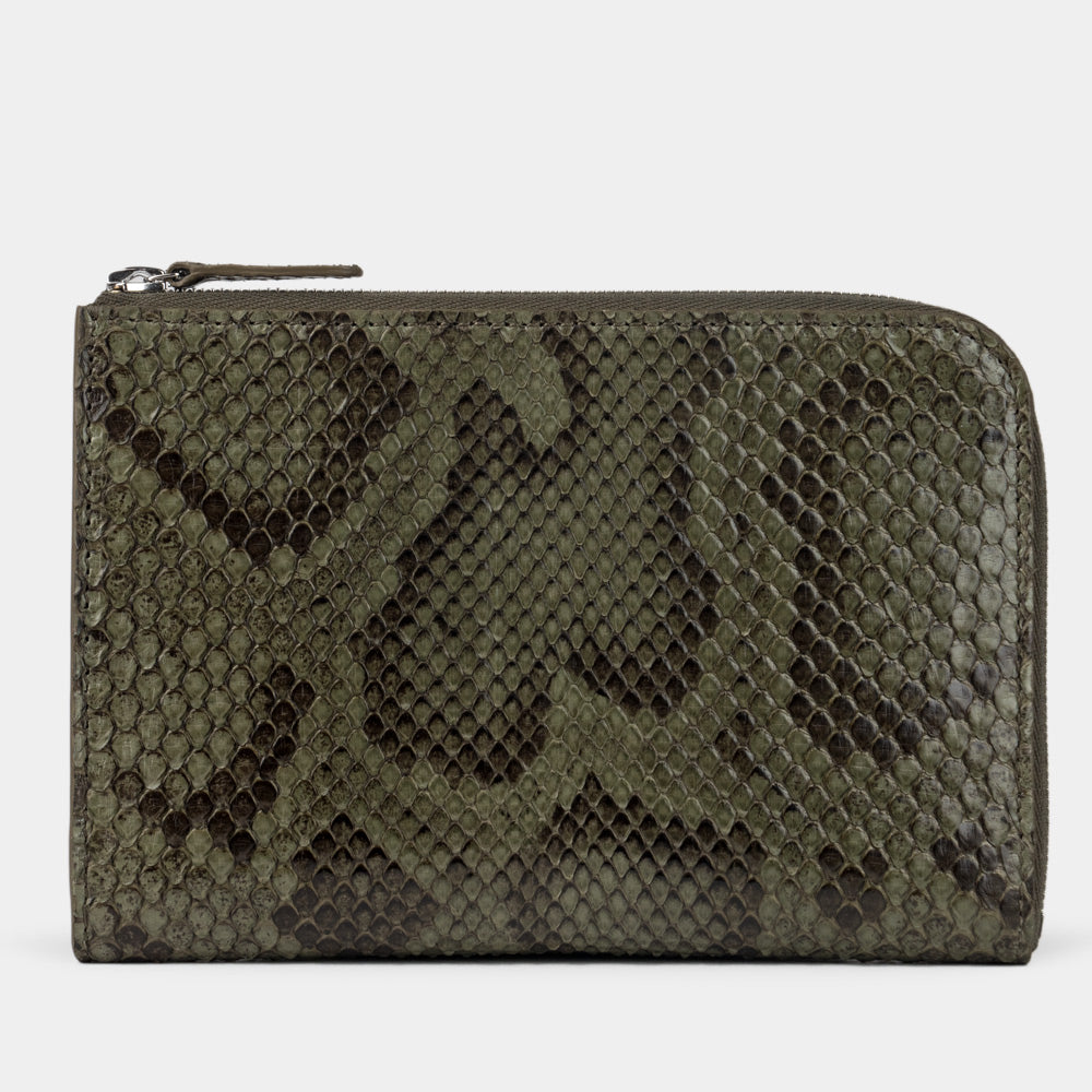 men’s python green zip wallet with card holder
