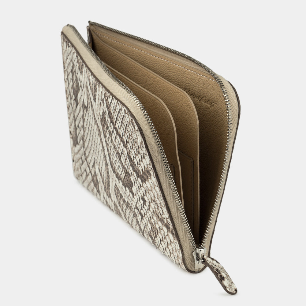 Natural Python Leather Zip Wallet with Card Holder