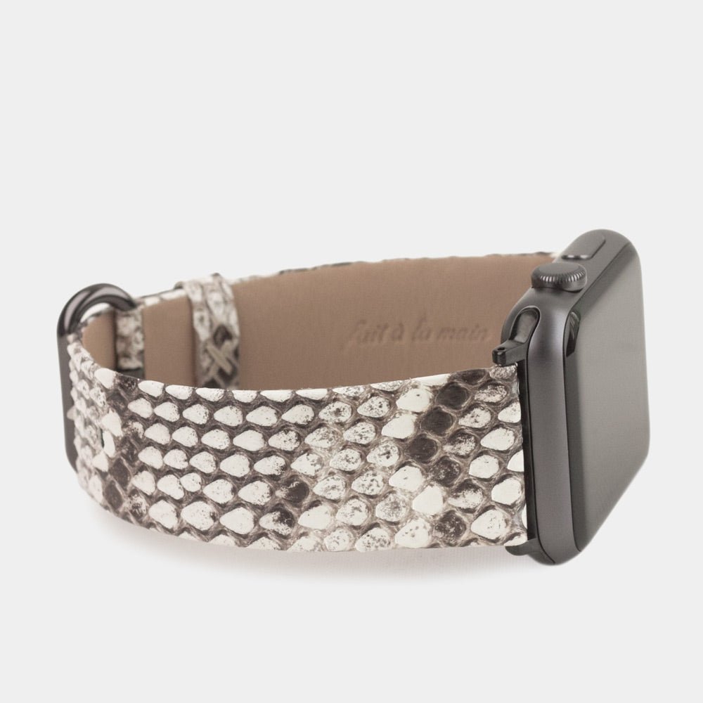 natural python strap apple watch with adapters and buckle side view